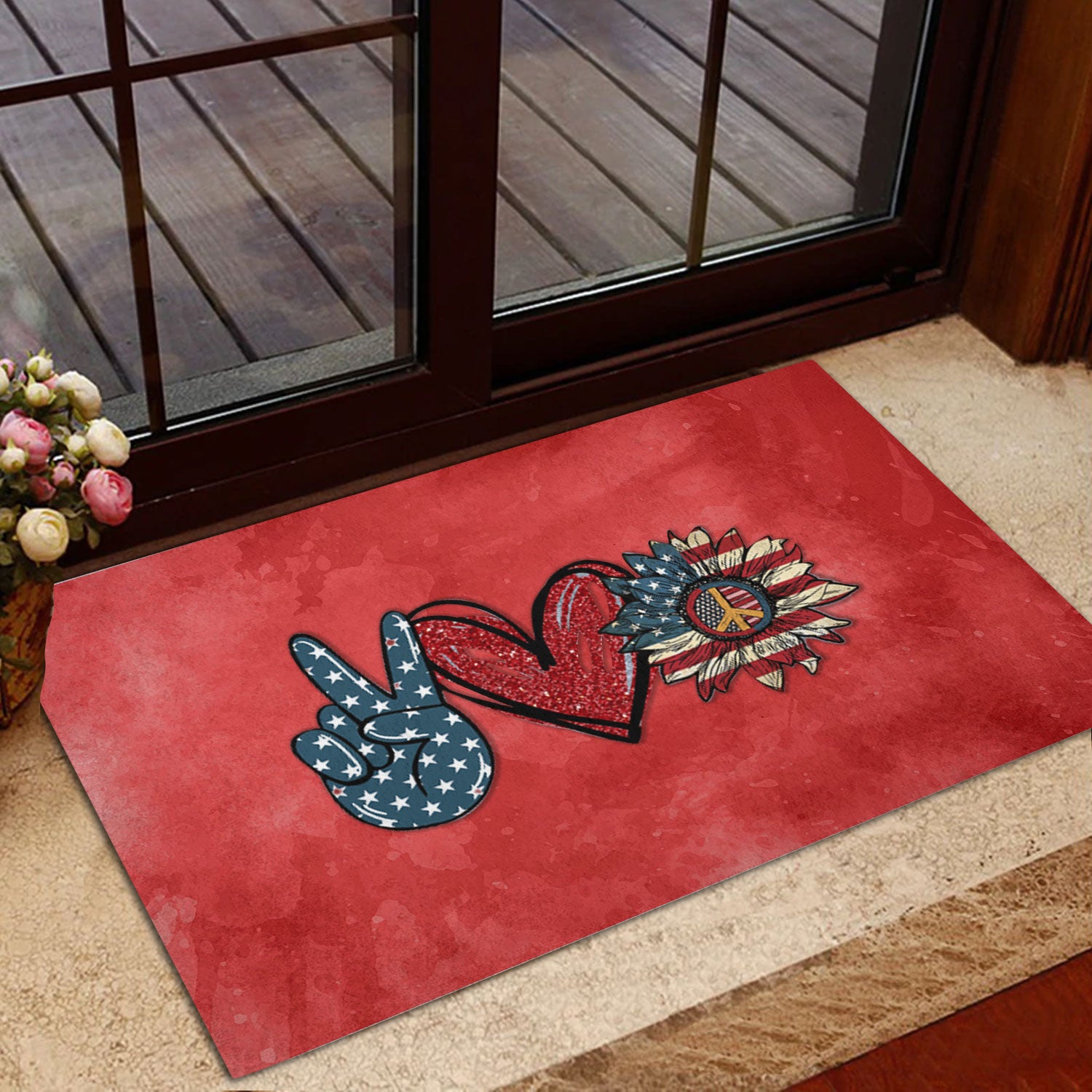 Ohaprints-Doormat-Outdoor-Indoor-Peace-Love-American-Sunflower-Peace-Sign-Independence-Day-Rubber-Door-Mat-997-