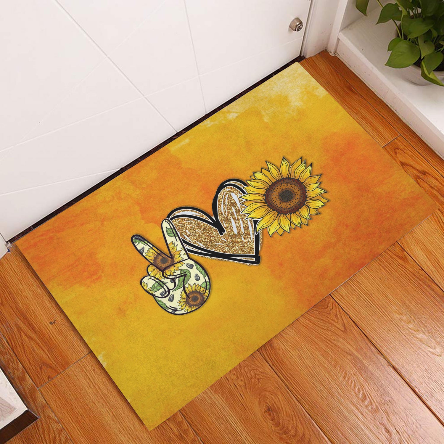 Ohaprints-Doormat-Outdoor-Indoor-Peace-Love-Sunflower-Hippie-Rubber-Door-Mat-998-