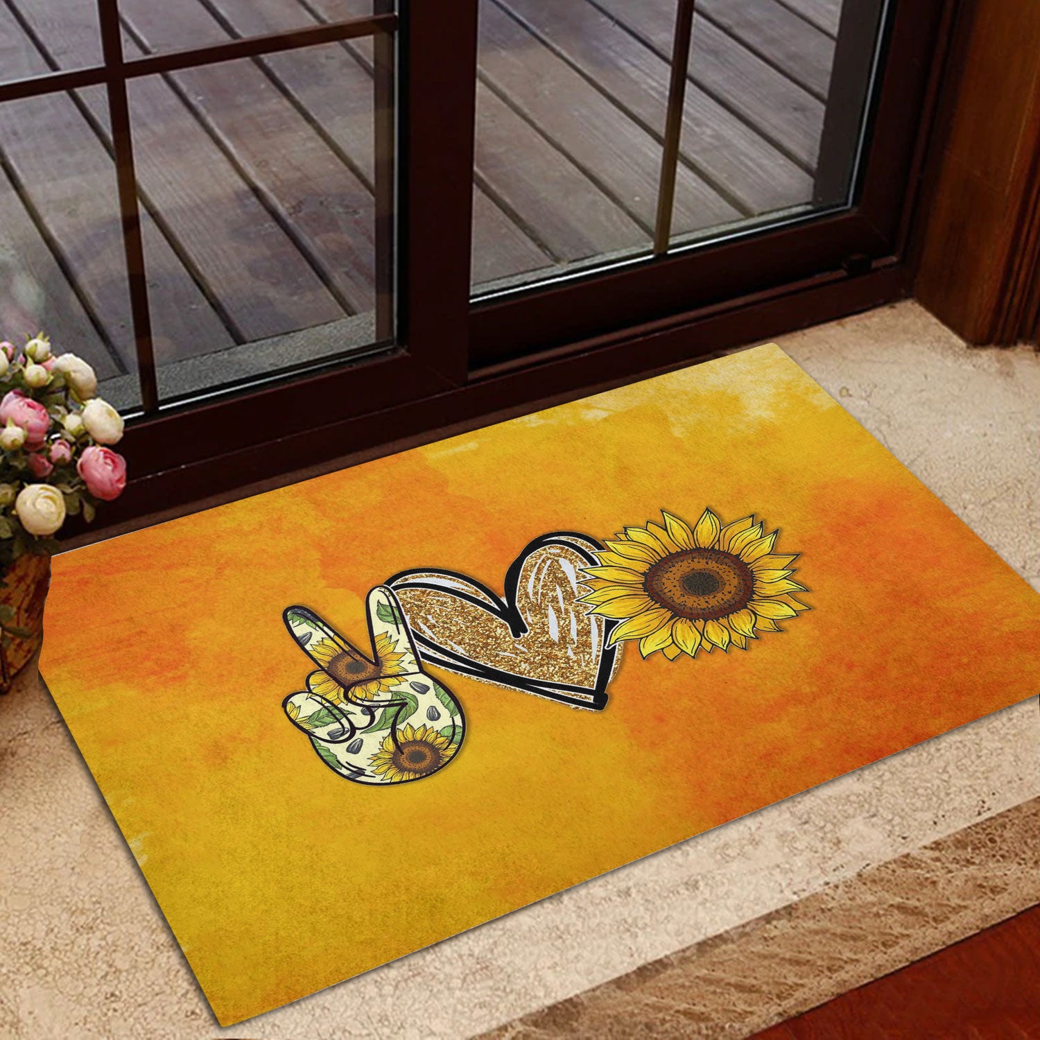 Ohaprints-Doormat-Outdoor-Indoor-Peace-Love-Sunflower-Hippie-Rubber-Door-Mat-998-