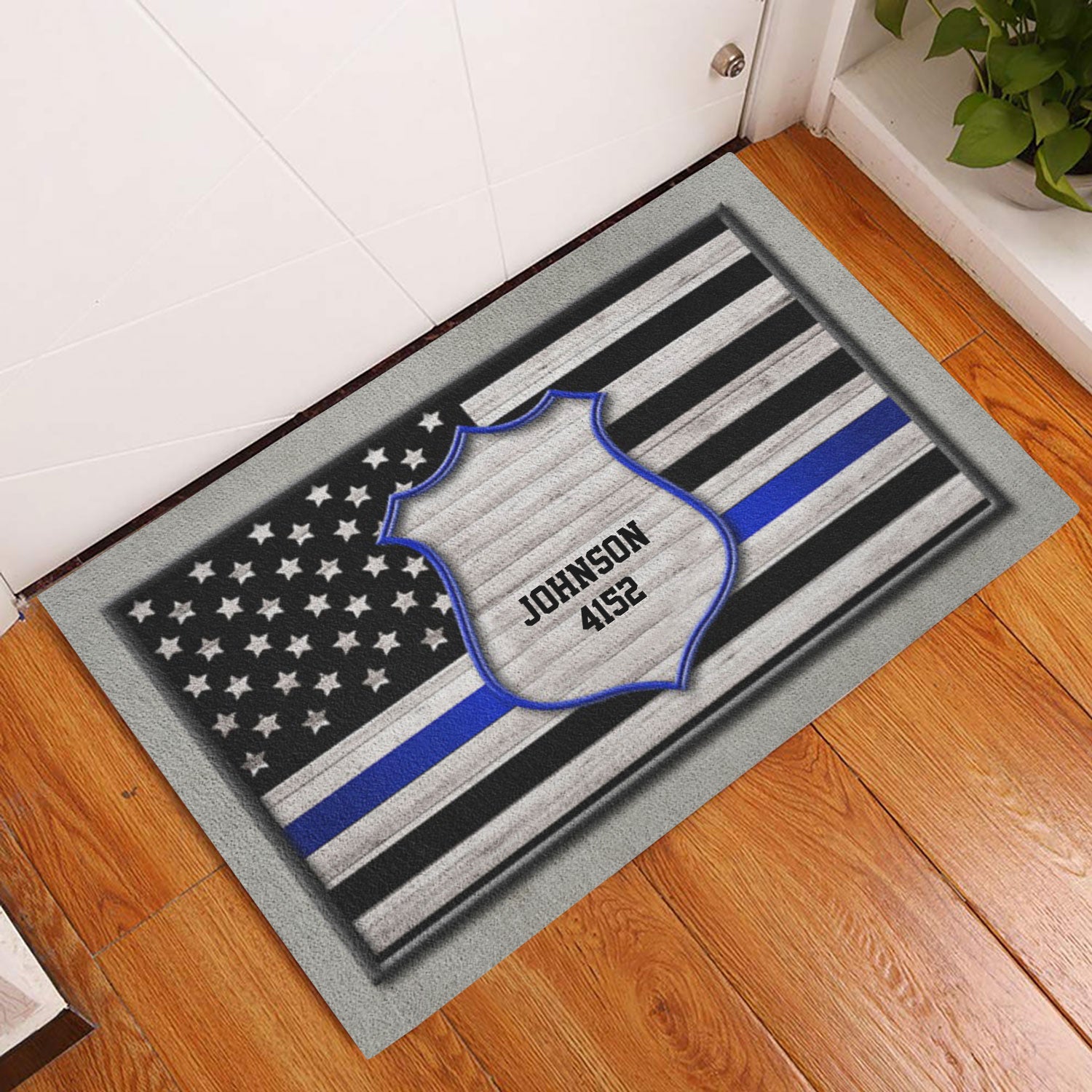Ohaprints-Doormat-Outdoor-Indoor-Police-Back-The-Blue-Blue-Thin-Line-Custom-Personalized-Name-Rubber-Door-Mat-1029-