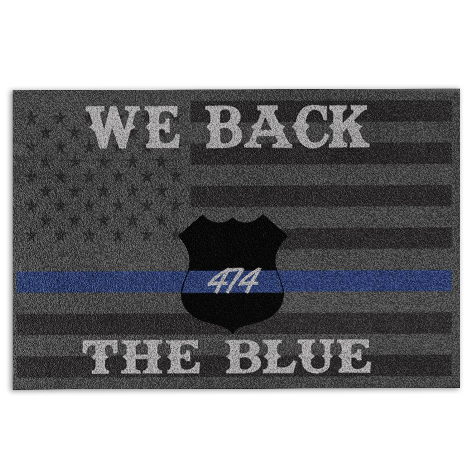 Ohaprints-Doormat-Outdoor-Indoor-Police-We-Back-The-Blue-American-Flag-Custom-Personalized-Name-Rubber-Door-Mat-1030-18'' x 30''