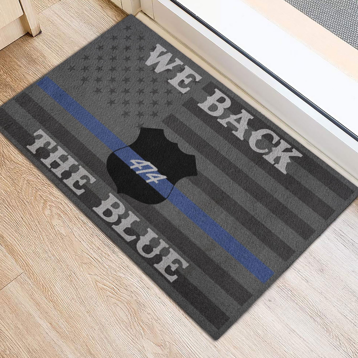 Ohaprints-Doormat-Outdoor-Indoor-Police-We-Back-The-Blue-American-Flag-Custom-Personalized-Name-Rubber-Door-Mat-1030-