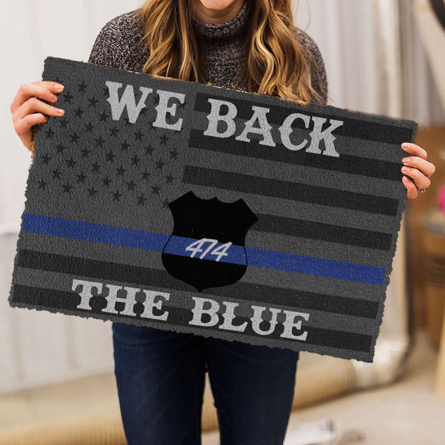 Ohaprints-Doormat-Outdoor-Indoor-Police-We-Back-The-Blue-American-Flag-Custom-Personalized-Name-Rubber-Door-Mat-1030-