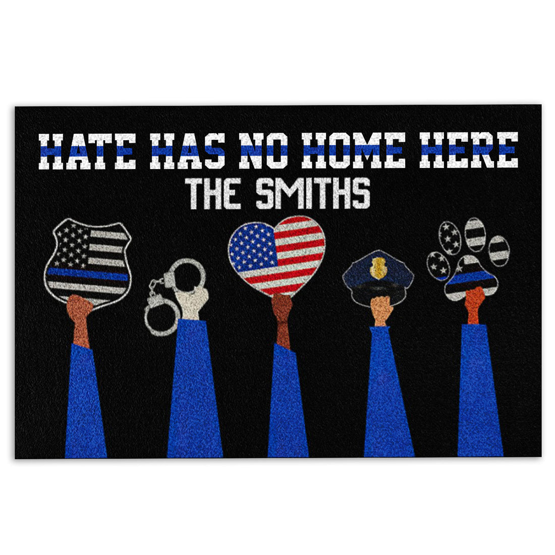 Ohaprints-Doormat-Outdoor-Indoor-Police-Hate-Has-No-Home-Here-Blue-Line-Custom-Personalized-Name-Rubber-Door-Mat-1033-18'' x 30''