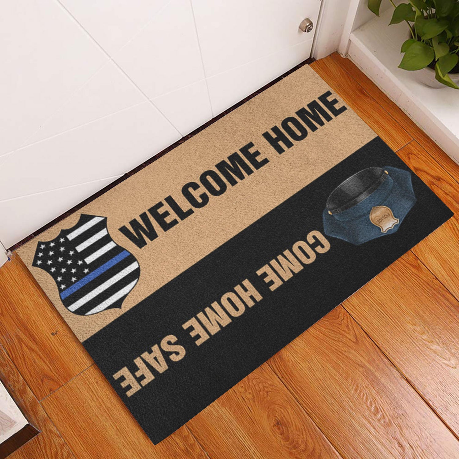 Ohaprints-Doormat-Outdoor-Indoor-Police-Welcome-Home-Blue-Thin-Line-Custom-Personalized-Name-Rubber-Door-Mat-1037-