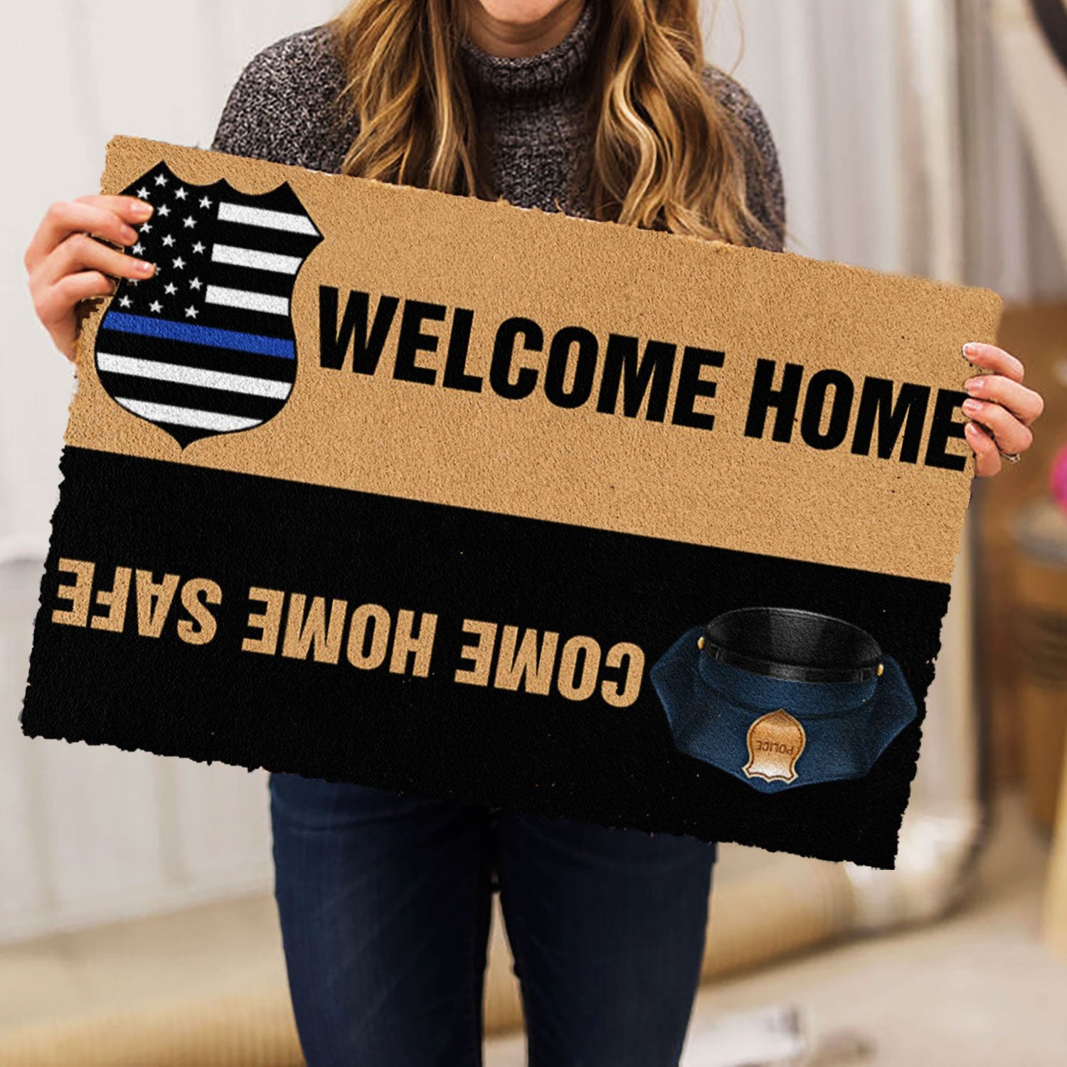 Ohaprints-Doormat-Outdoor-Indoor-Police-Welcome-Home-Blue-Thin-Line-Custom-Personalized-Name-Rubber-Door-Mat-1037-