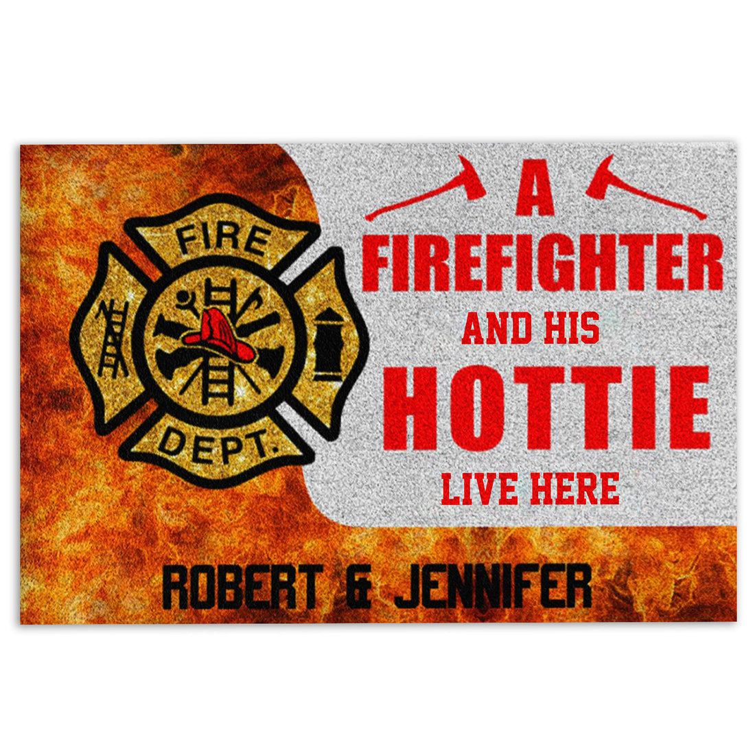 Ohaprints-Doormat-Outdoor-Indoor-Firefighter-And-His-Hottie-Live-Here-Custom-Personalized-Name-Rubber-Door-Mat-1038-18'' x 30''