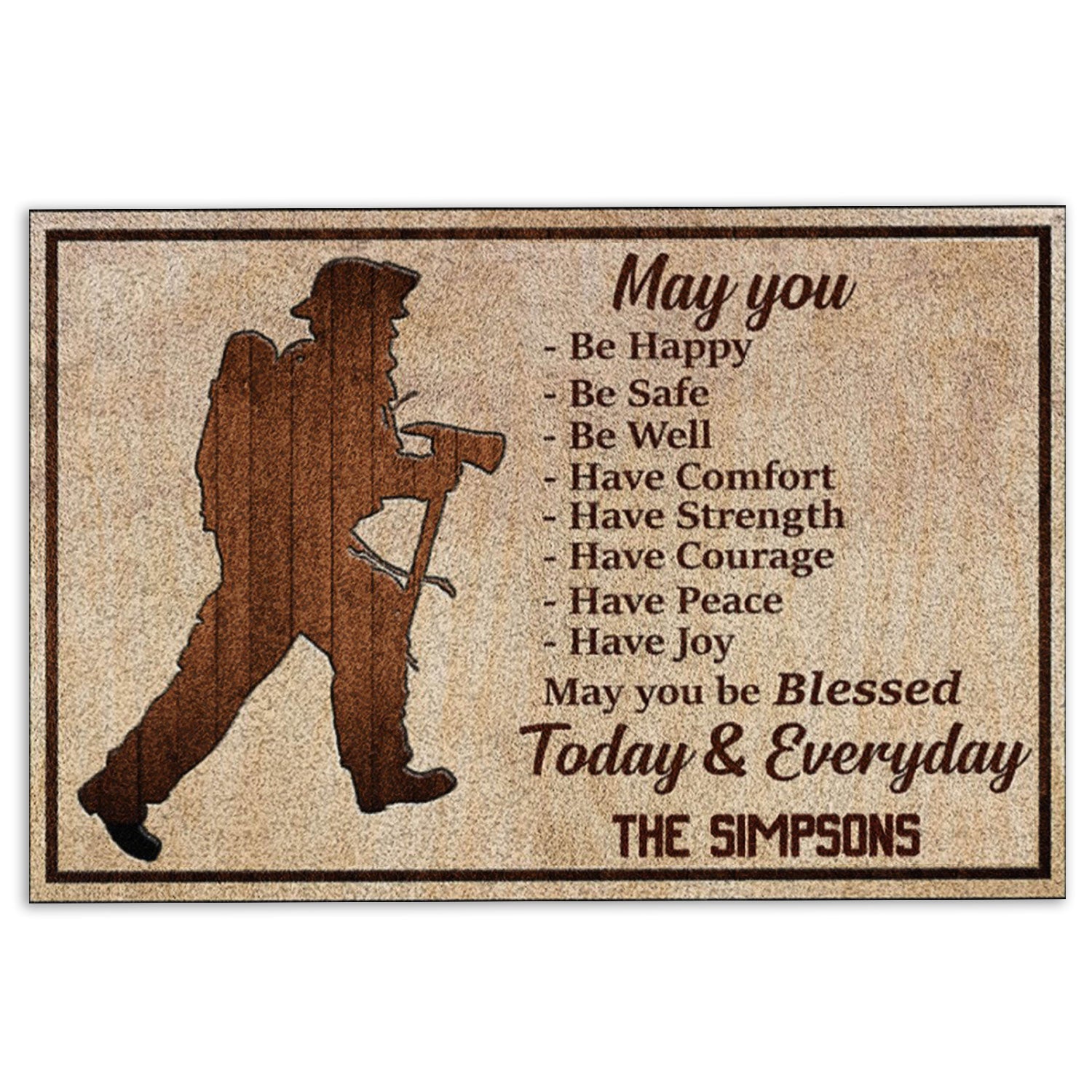 Ohaprints-Doormat-Outdoor-Indoor-Firefighter-May-You-Be-Blessed-To-Day-Custom-Personalized-Name-Rubber-Door-Mat-1039-18'' x 30''