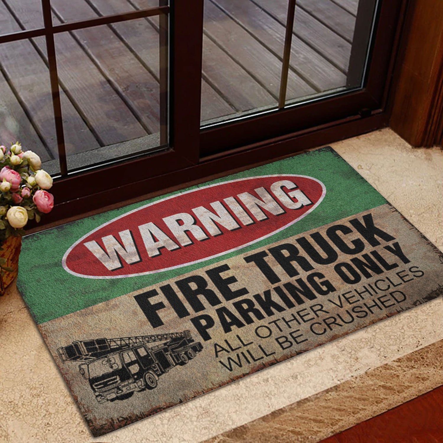 Ohaprints-Doormat-Outdoor-Indoor-Firefighter-Fire-Truck-Parking-Only-Back-The-Red-Thin-Red-Line-Rubber-Door-Mat-1046-