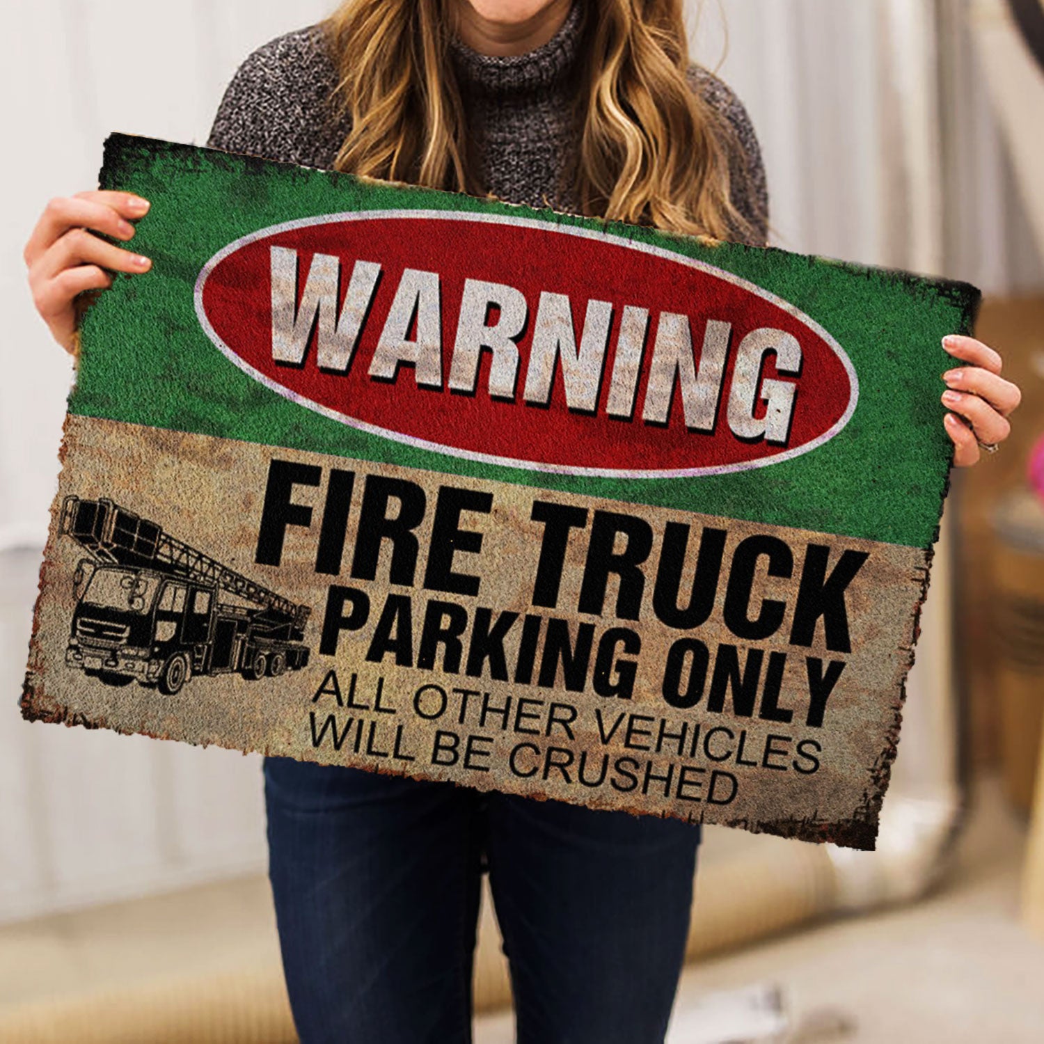 Ohaprints-Doormat-Outdoor-Indoor-Firefighter-Fire-Truck-Parking-Only-Back-The-Red-Thin-Red-Line-Rubber-Door-Mat-1046-