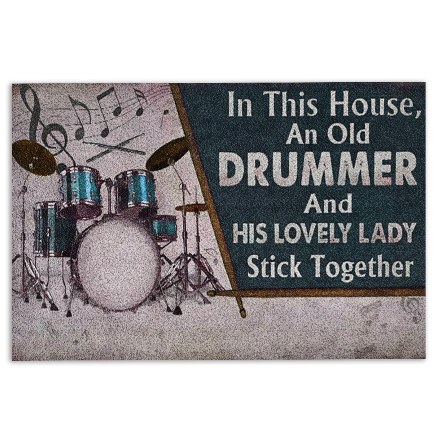 Ohaprints-Doormat-Outdoor-Indoor-Drummer-His-Lovely-Lady-Stick-Together-Custom-Personalized-Name-Rubber-Door-Mat-1079-18'' x 30''