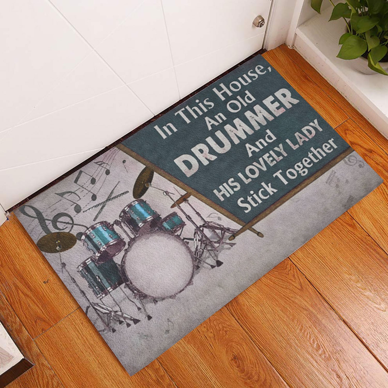 Ohaprints-Doormat-Outdoor-Indoor-Drummer-His-Lovely-Lady-Stick-Together-Custom-Personalized-Name-Rubber-Door-Mat-1079-