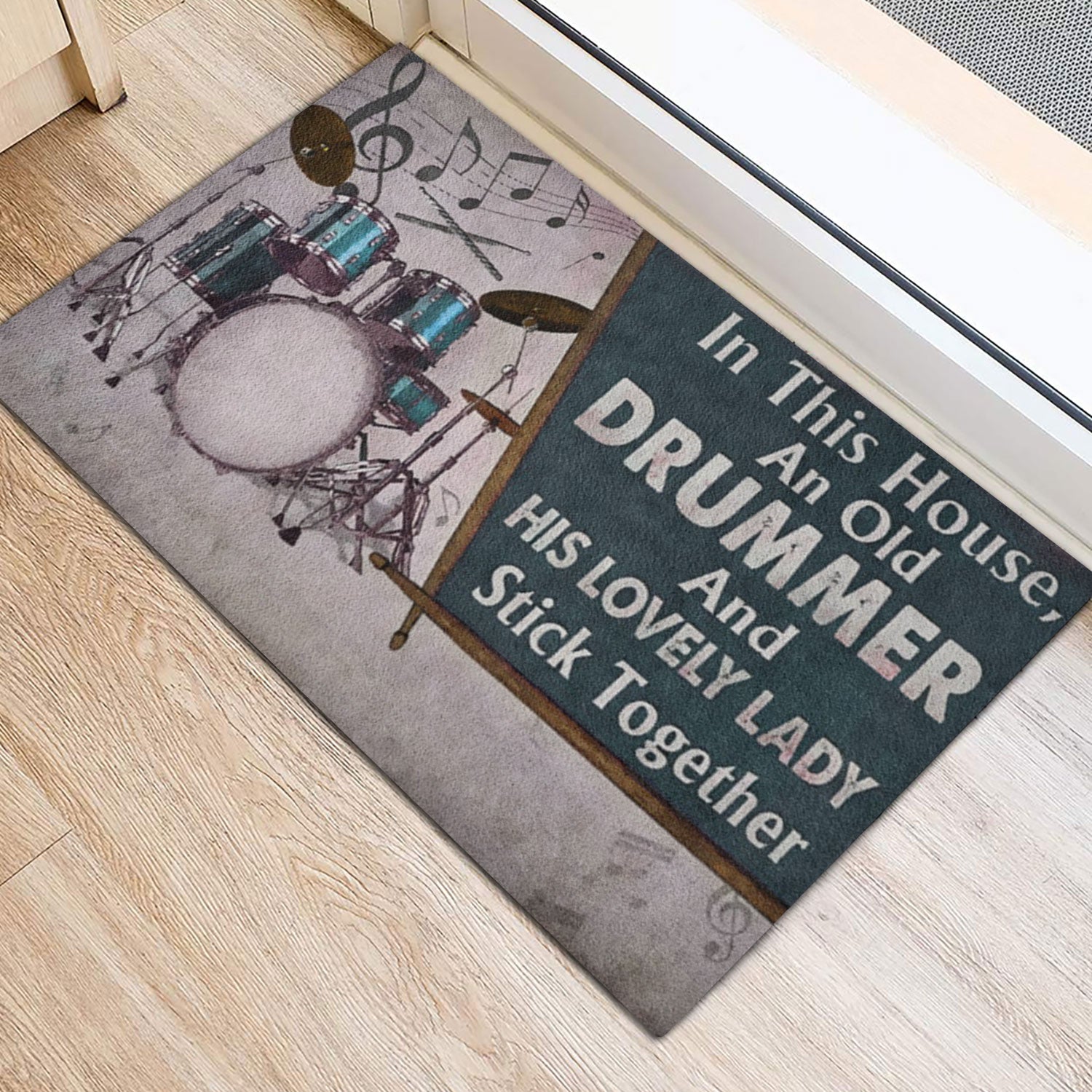 Ohaprints-Doormat-Outdoor-Indoor-Drummer-His-Lovely-Lady-Stick-Together-Custom-Personalized-Name-Rubber-Door-Mat-1079-