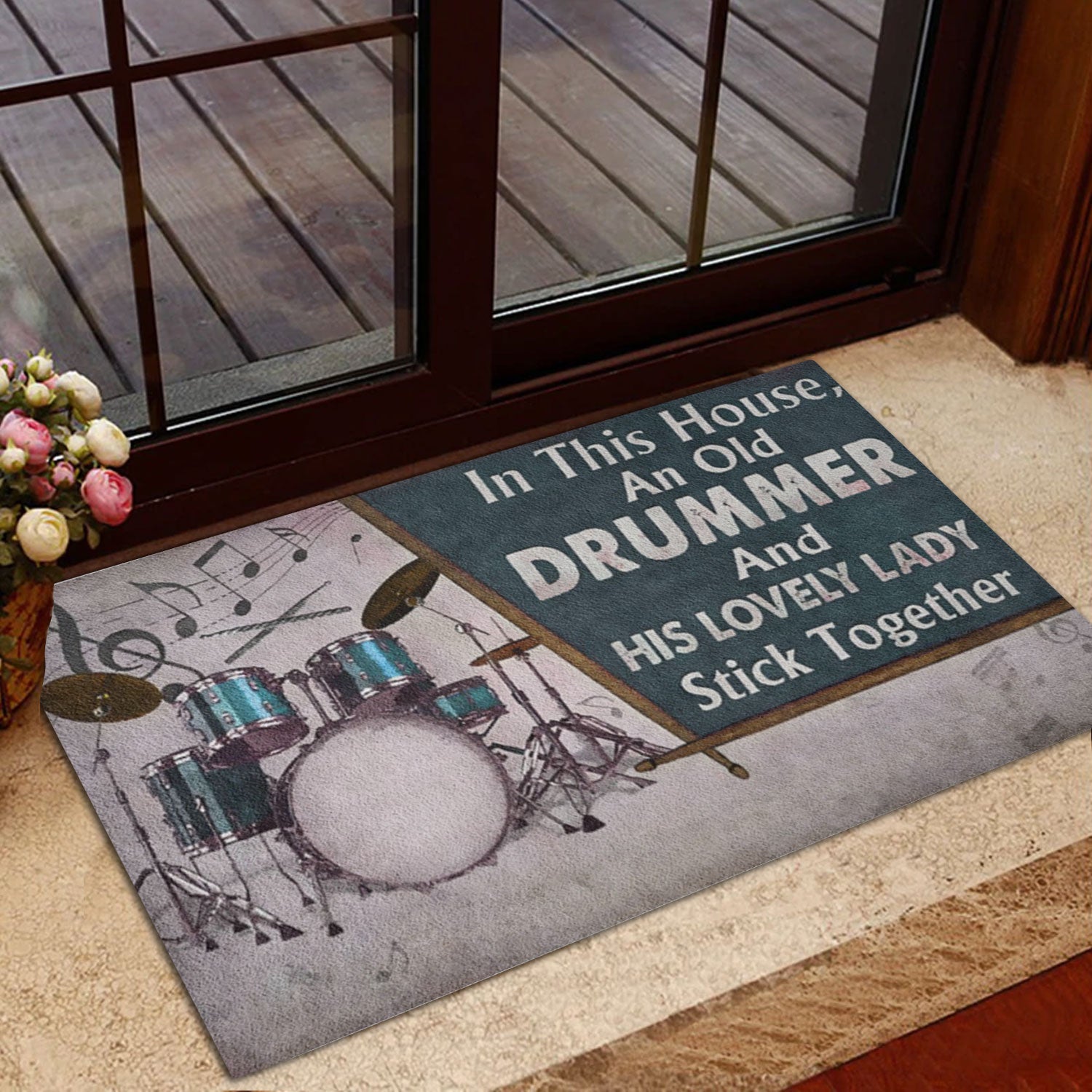 Ohaprints-Doormat-Outdoor-Indoor-Drummer-His-Lovely-Lady-Stick-Together-Custom-Personalized-Name-Rubber-Door-Mat-1079-