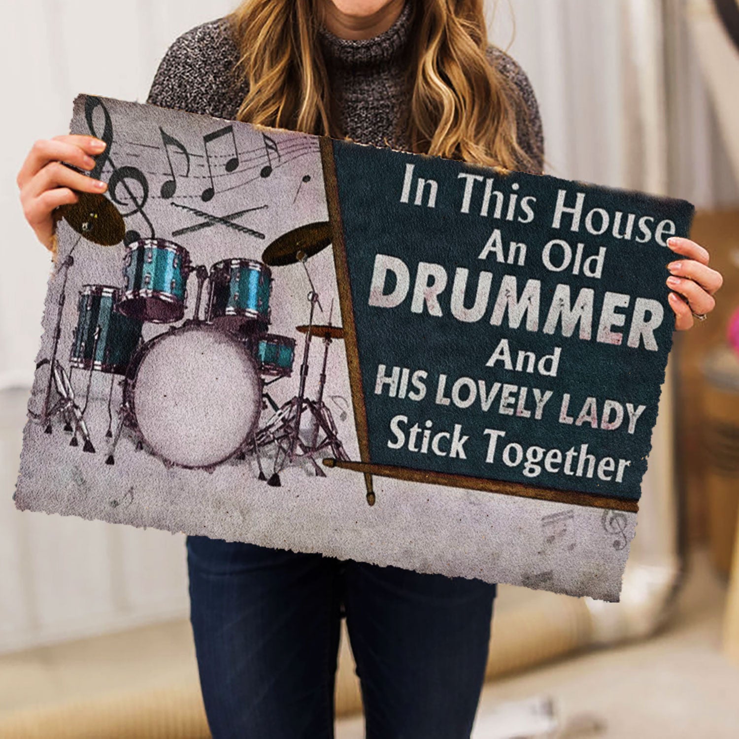 Ohaprints-Doormat-Outdoor-Indoor-Drummer-His-Lovely-Lady-Stick-Together-Custom-Personalized-Name-Rubber-Door-Mat-1079-