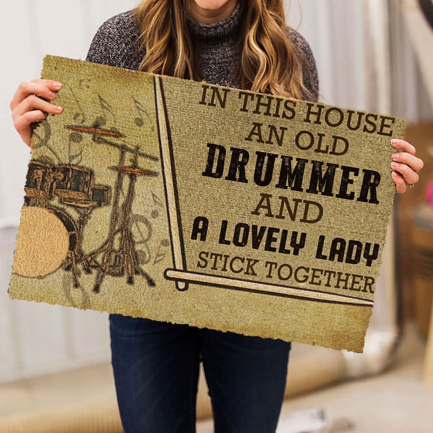 Ohaprints-Doormat-Outdoor-Indoor-Drummer--Lovely-Lady-Stick-Together-Custom-Personalized-Name-Rubber-Door-Mat-1080-