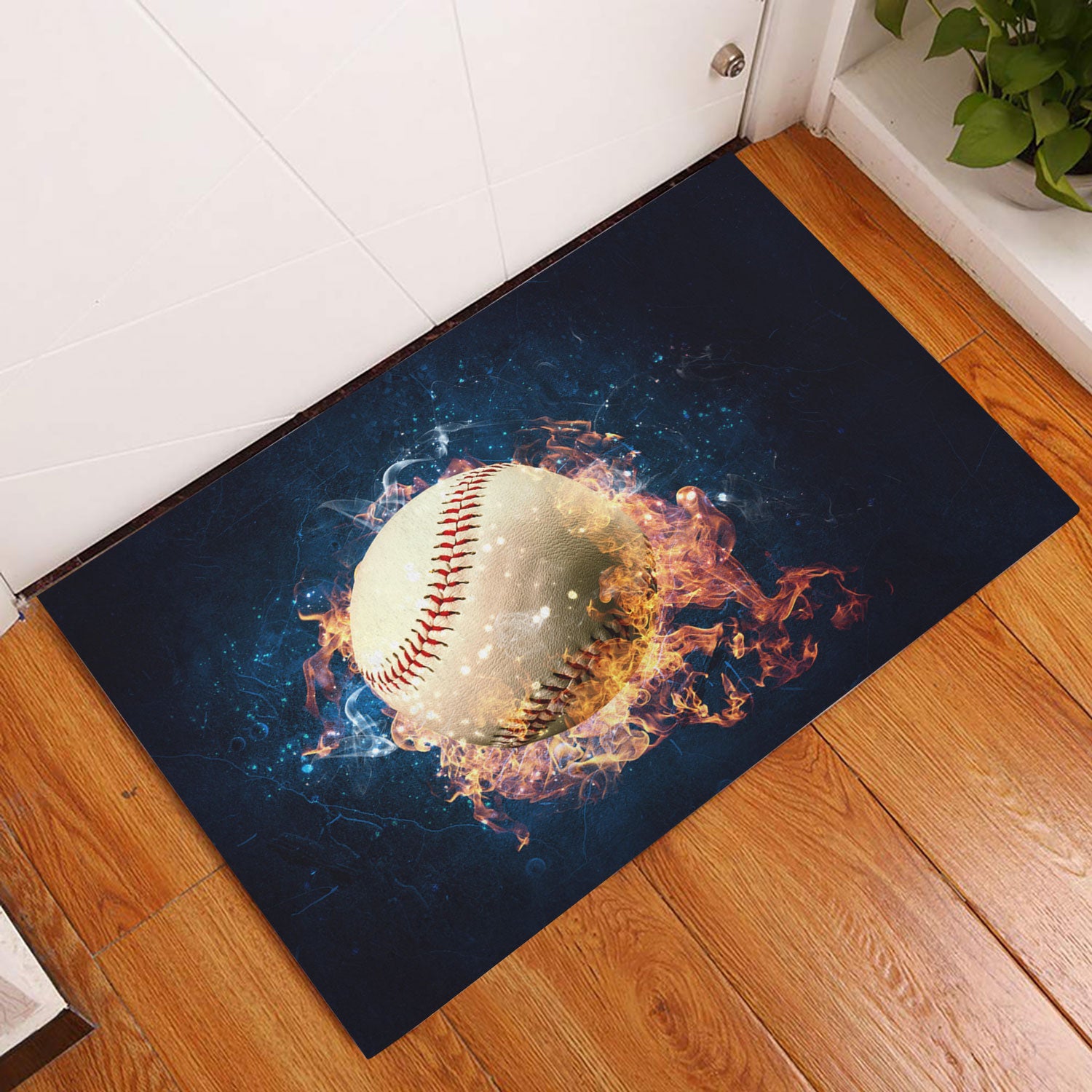 Ohaprints-Doormat-Outdoor-Indoor-Baseball-Fire-Ball-Burning-In-Fire-Rubber-Door-Mat-1116-