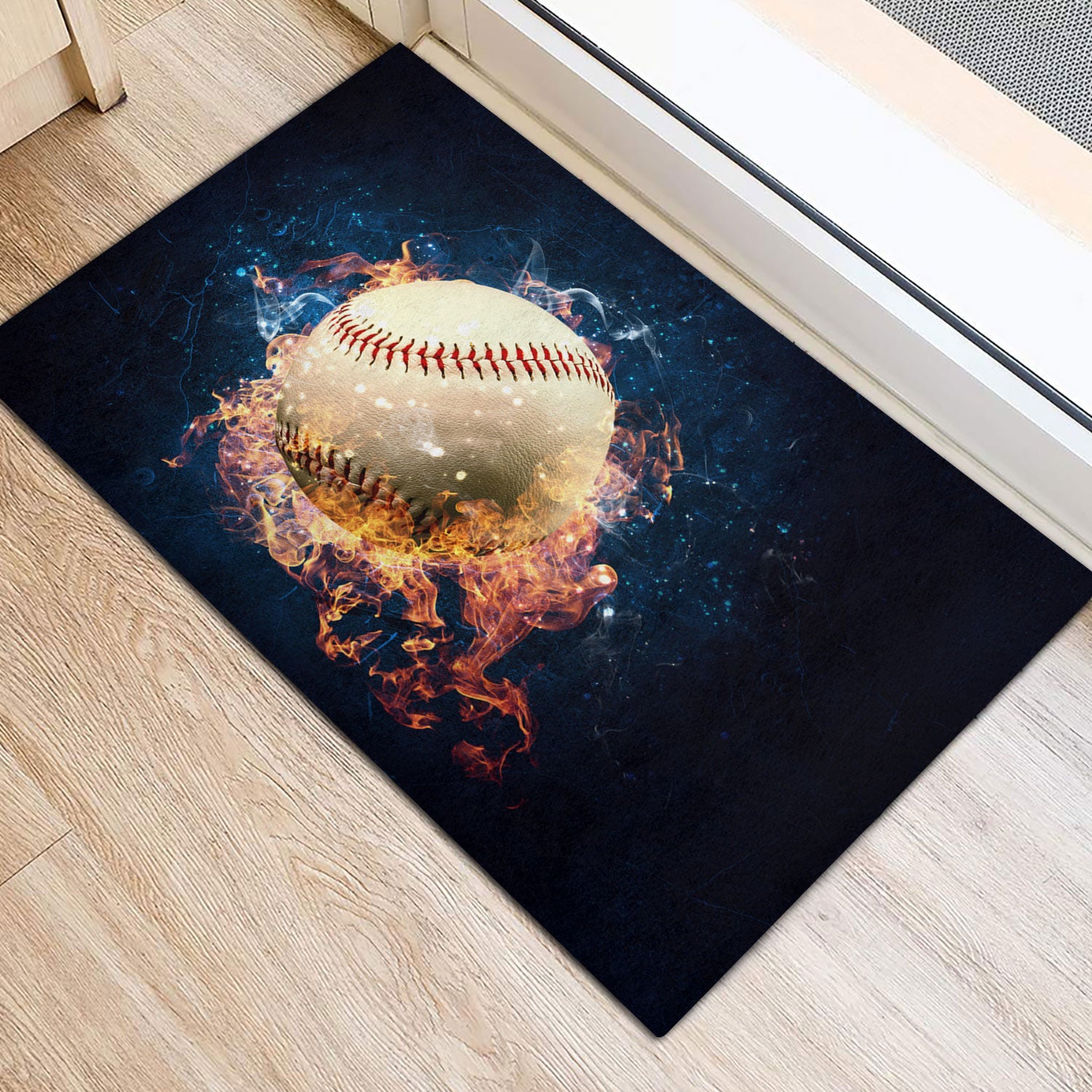 Ohaprints-Doormat-Outdoor-Indoor-Baseball-Fire-Ball-Burning-In-Fire-Rubber-Door-Mat-1116-