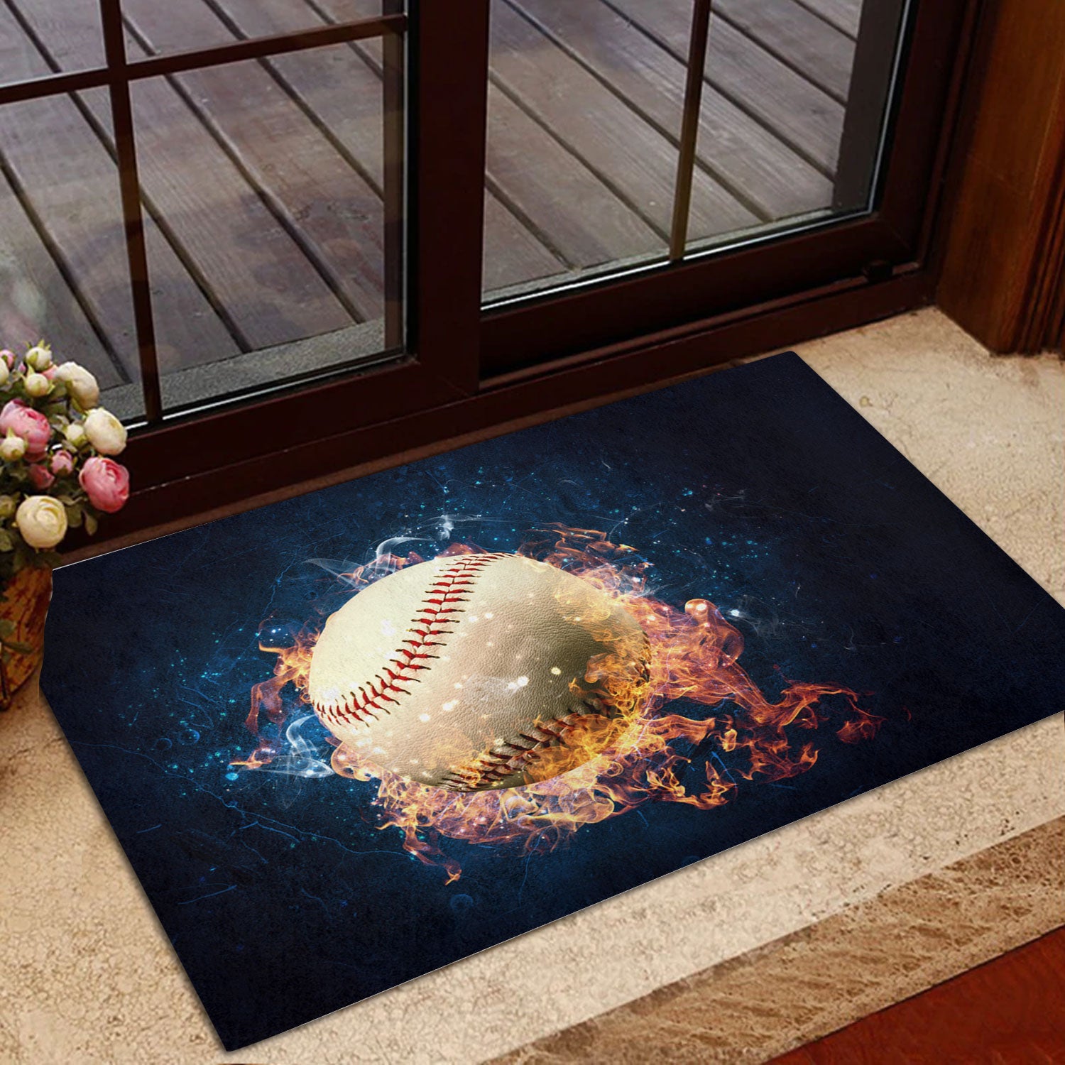 Ohaprints-Doormat-Outdoor-Indoor-Baseball-Fire-Ball-Burning-In-Fire-Rubber-Door-Mat-1116-