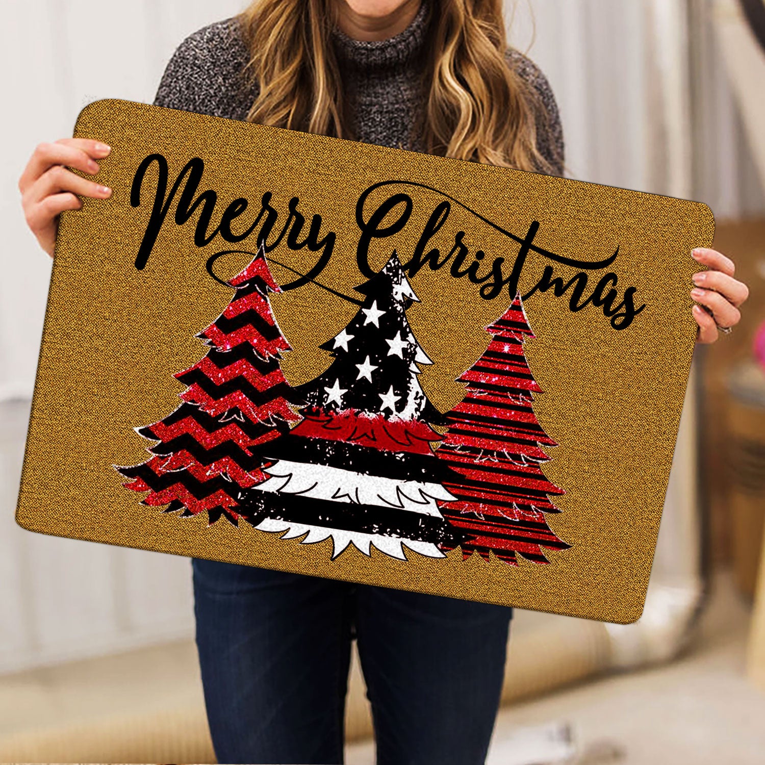 rubber christmas tree mat Ohaprints Doormat Outdoor Indoor Merry And Bright Firefighter