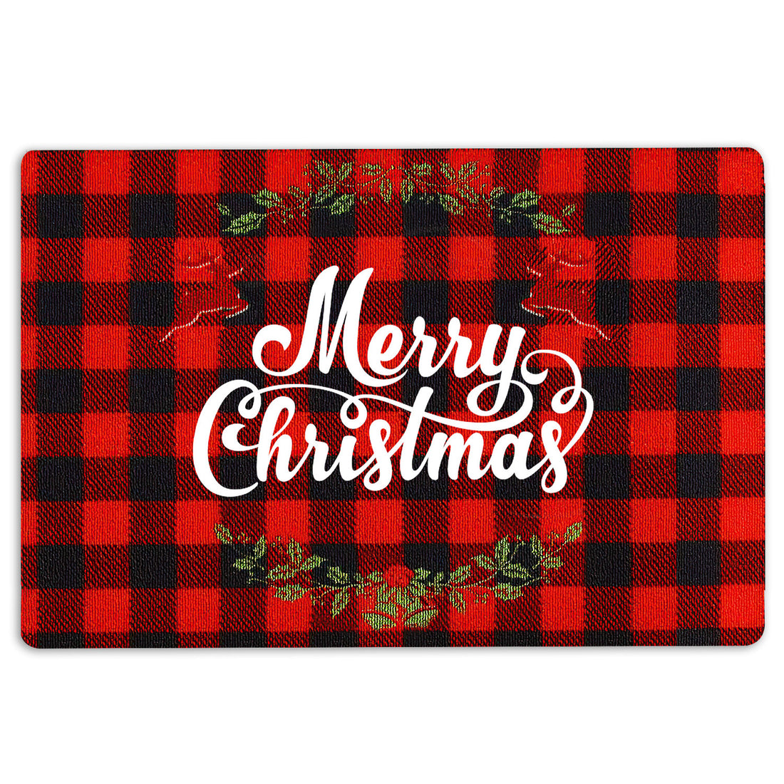 Ohaprints-Doormat-Outdoor-Indoor-Merry-Christmas-Wreaths-Red-Buffalo-Plaid-Xmas-Winter-Holiday-Rubber-Door-Mat-2010-18'' x 30''