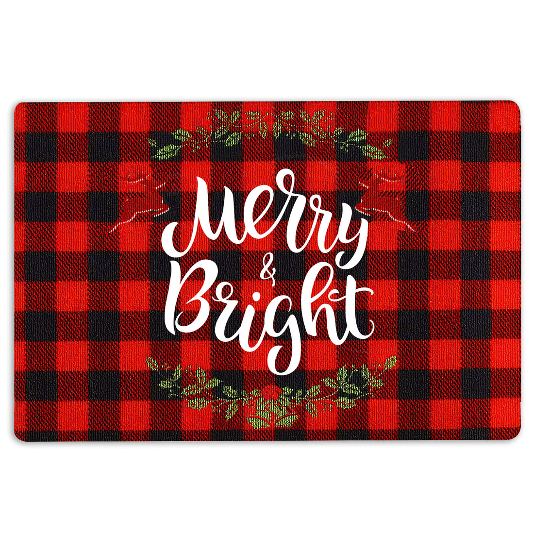 Ohaprints-Doormat-Outdoor-Indoor-Merry-And-Bright-Christmas-Wreath-Red-Buffalo-Plaid-Xmas-Holiday-Rubber-Door-Mat-2011-18'' x 30''