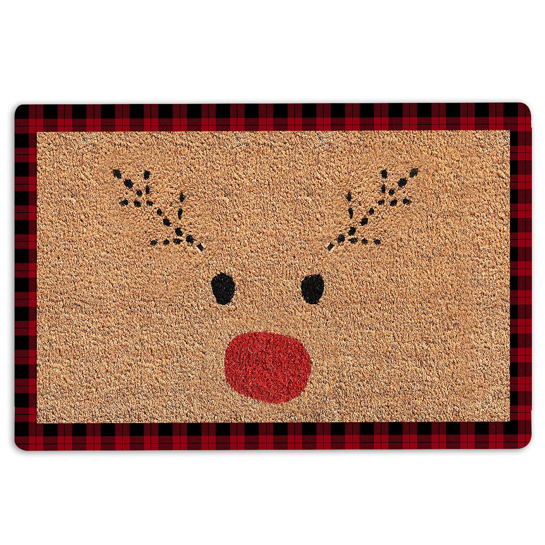 Ohaprints-Doormat-Outdoor-Indoor-Merrry-Christmas-Cute-Rudolph-Red-Buffalo-Plaid-Xmas-Holiday-Rubber-Door-Mat-2012-18'' x 30''
