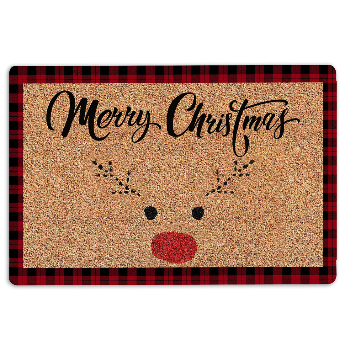 Ohaprints-Doormat-Outdoor-Indoor-Merrry-Christmas-Rudolph-Red-Buffalo-Plaid-Xmas-Winter-Holiday-Rubber-Door-Mat-2014-18'' x 30''