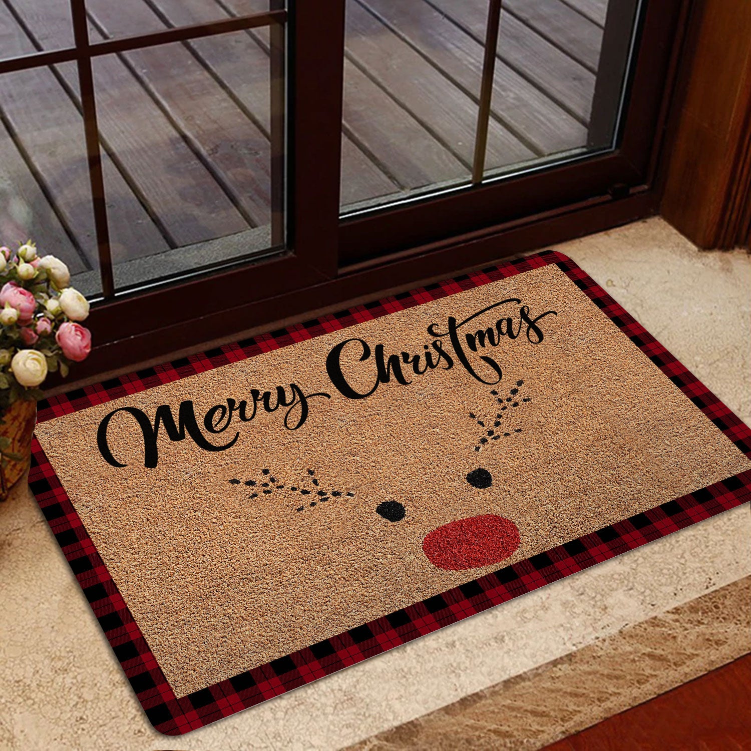 Ohaprints-Doormat-Outdoor-Indoor-Merrry-Christmas-Rudolph-Red-Buffalo-Plaid-Xmas-Winter-Holiday-Rubber-Door-Mat-2014-