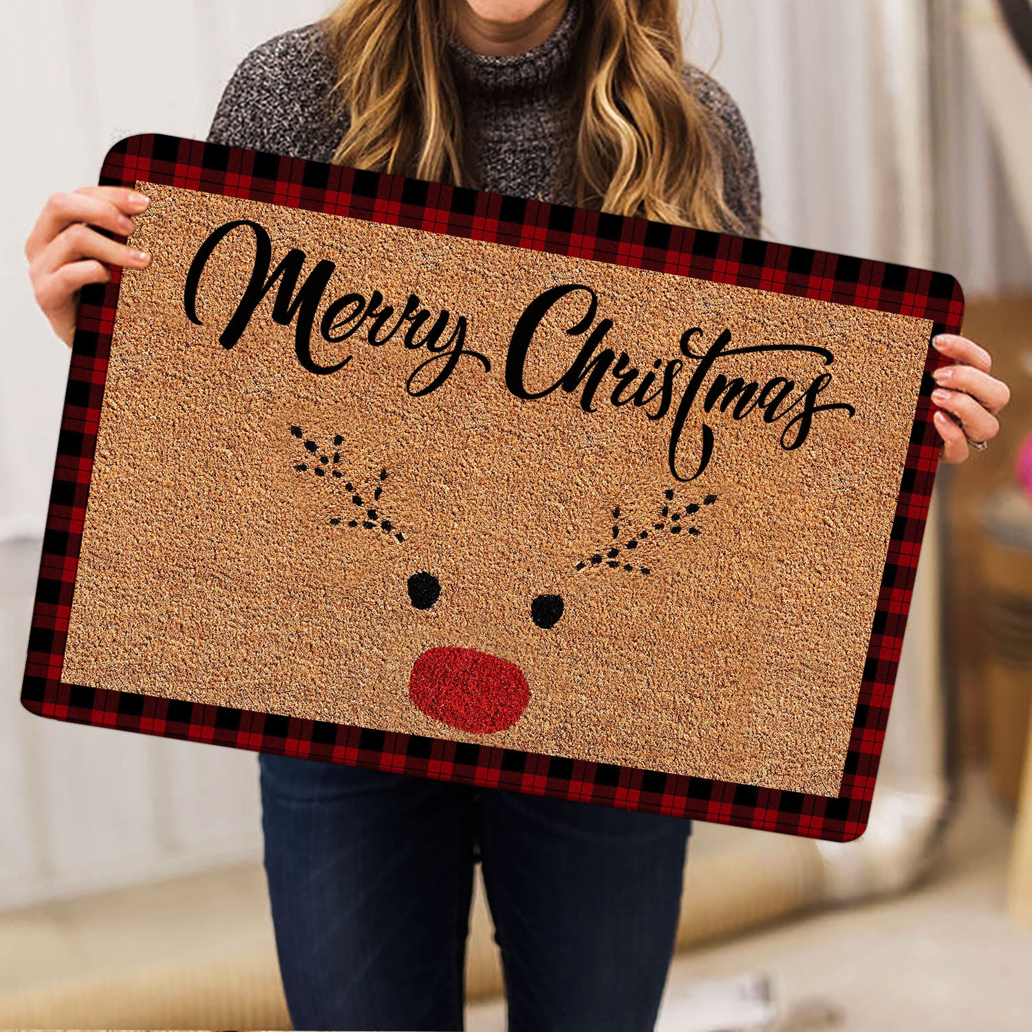 Ohaprints-Doormat-Outdoor-Indoor-Merrry-Christmas-Rudolph-Red-Buffalo-Plaid-Xmas-Winter-Holiday-Rubber-Door-Mat-2014-