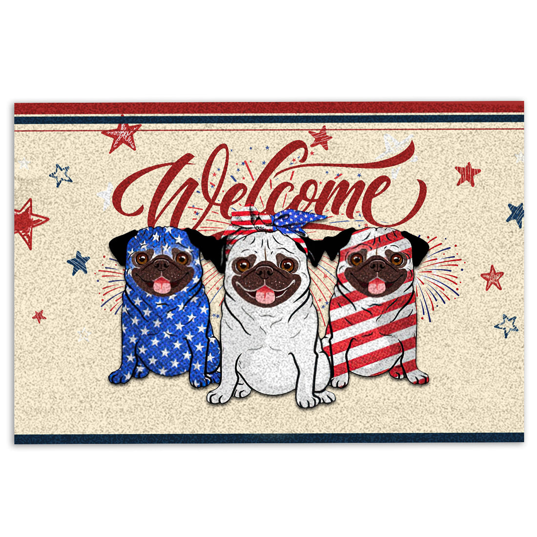 Ohaprints-Doormat-Outdoor-Indoor-Pug-Dog-Patriotic-American-Firework-4Th-Of-July-Independence-Day-Rubber-Door-Mat-1137-18'' x 30''