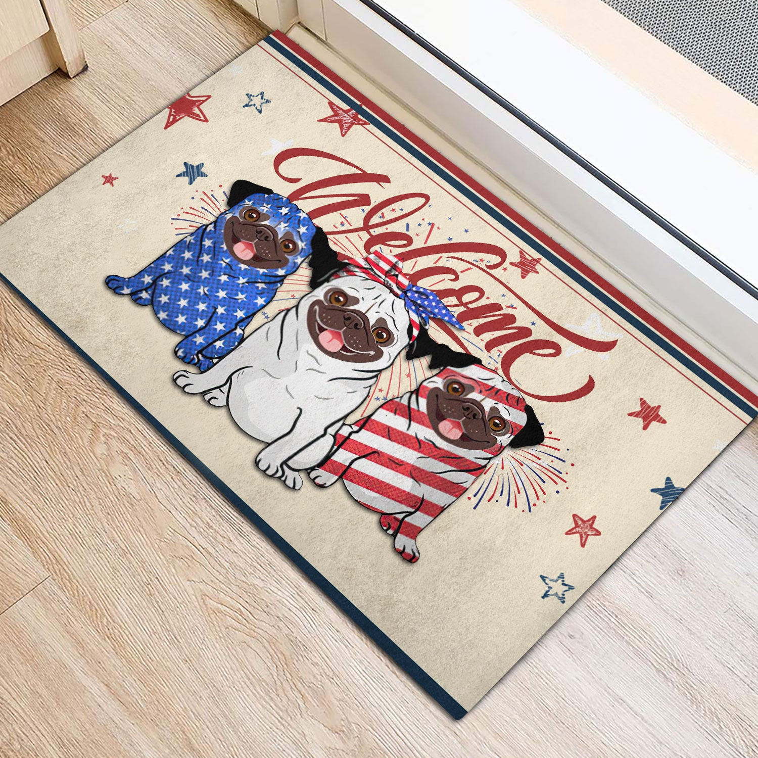 Ohaprints-Doormat-Outdoor-Indoor-Pug-Dog-Patriotic-American-Firework-4Th-Of-July-Independence-Day-Rubber-Door-Mat-1137-