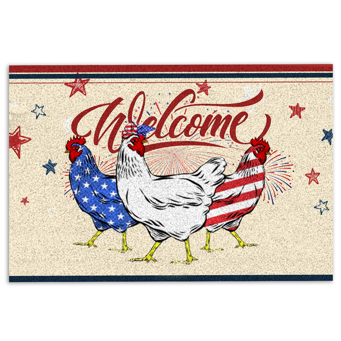 Ohaprints-Doormat-Outdoor-Indoor-Chicken-Patriotic-American-Firework-4Th-Of-July-Independence-Day-Rubber-Door-Mat-1177-18'' x 30''