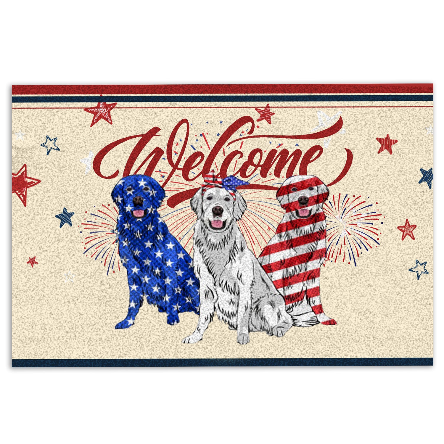 Ohaprints-Doormat-Outdoor-Indoor-Golden-Retriever-Patriotic-American-4Th-Of-July-Independence-Day-Rubber-Door-Mat-1146-18'' x 30''