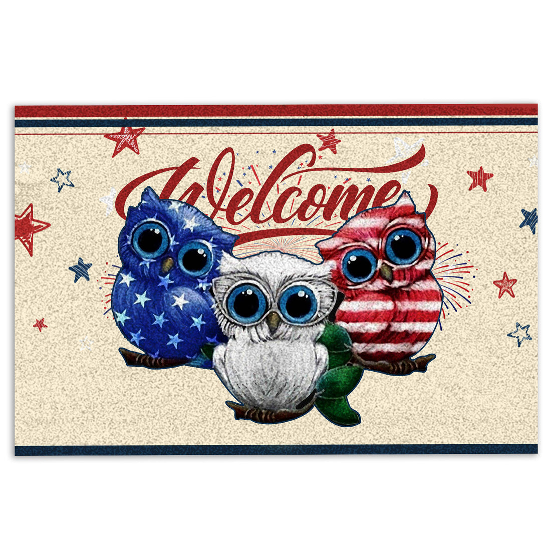 Ohaprints-Doormat-Outdoor-Indoor-Owl-Patriotic-American-Firework-4Th-Of-July-Independence-Day-Rubber-Door-Mat-1151-18'' x 30''