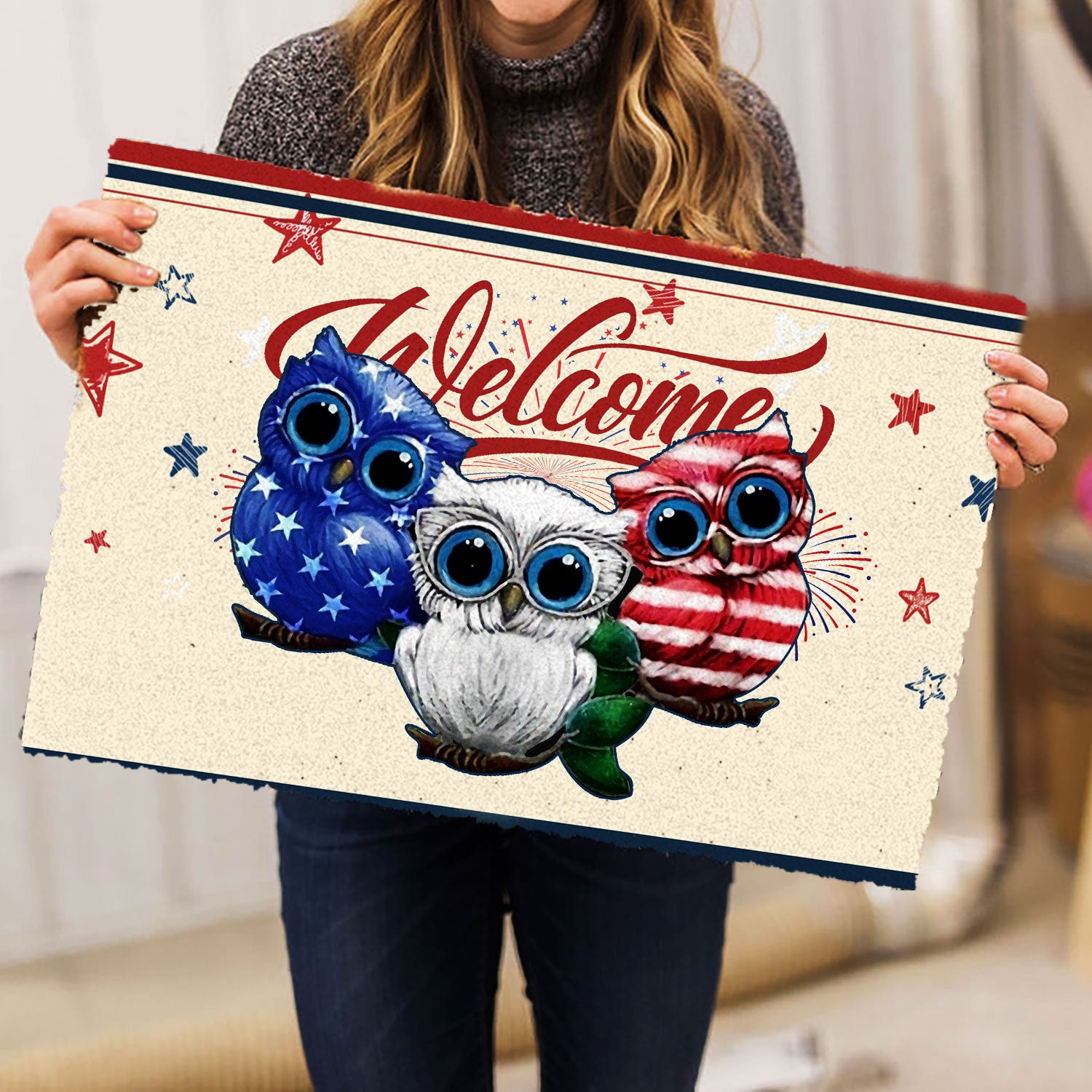 Ohaprints-Doormat-Outdoor-Indoor-Owl-Patriotic-American-Firework-4Th-Of-July-Independence-Day-Rubber-Door-Mat-1151-