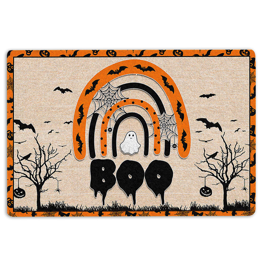 Ohaprints-Doormat-Outdoor-Indoor-Ghost-Boo-Rainbow-Spooky-Halloween-Rubber-Door-Mat-45-18'' x 30''