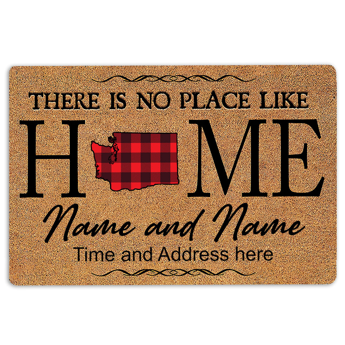 Ohaprints-Doormat-Outdoor-Indoor-Washington-Red-Plaid-Pattern-Custom-Personalized-Name-Number-Rubber-Door-Mat-133-18'' x 30''