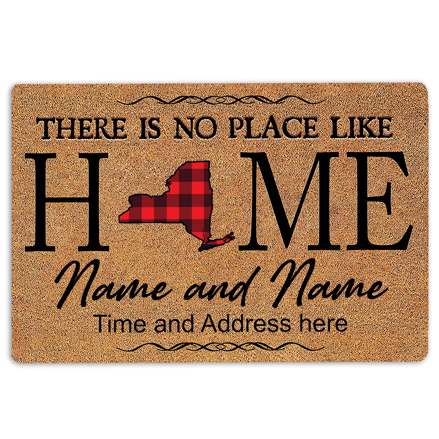 Ohaprints-Doormat-Outdoor-Indoor-New-York-Red-Plaid-Pattern-Custom-Personalized-Name-Number-Rubber-Door-Mat-137-18'' x 30''