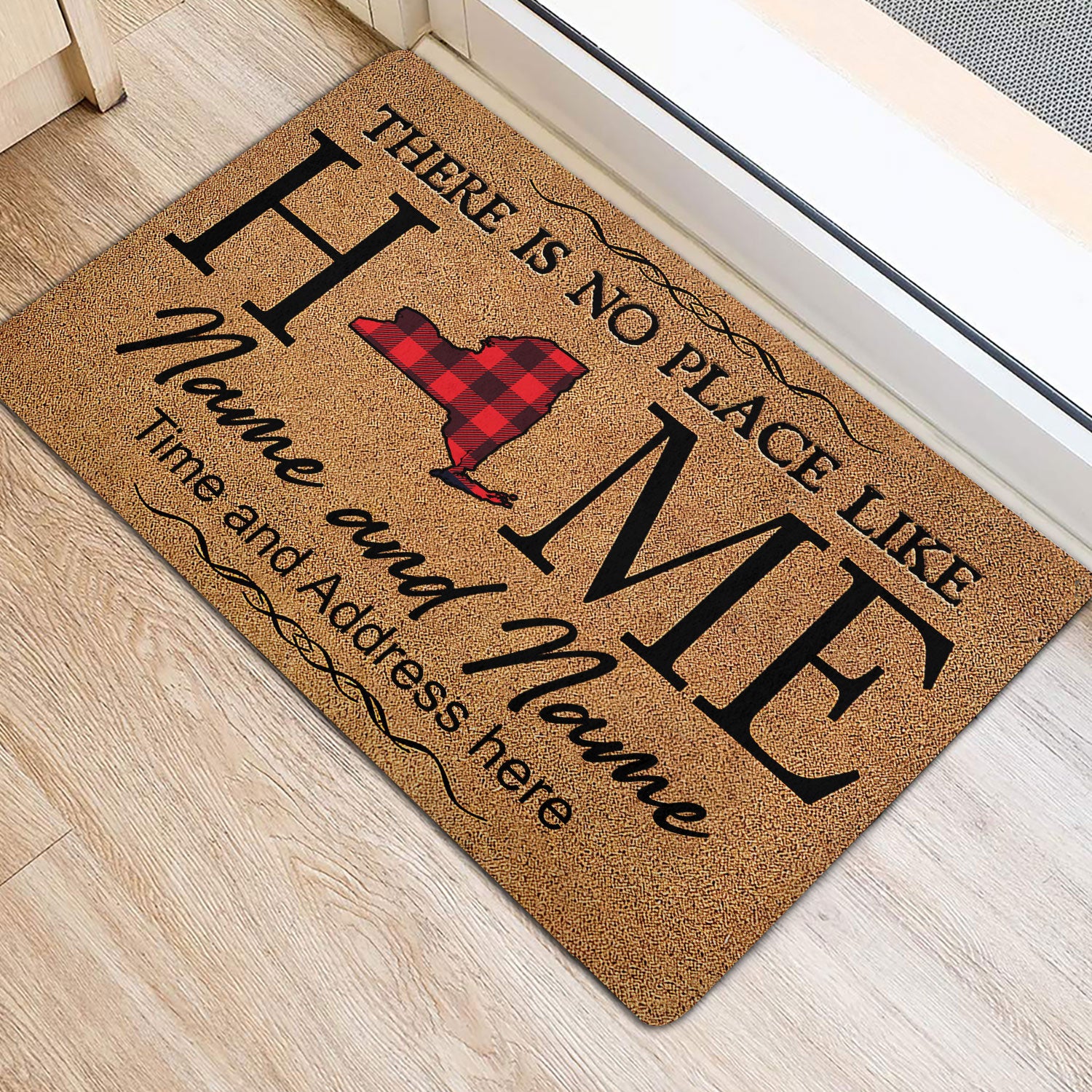 Ohaprints-Doormat-Outdoor-Indoor-New-York-Red-Plaid-Pattern-Custom-Personalized-Name-Number-Rubber-Door-Mat-137-