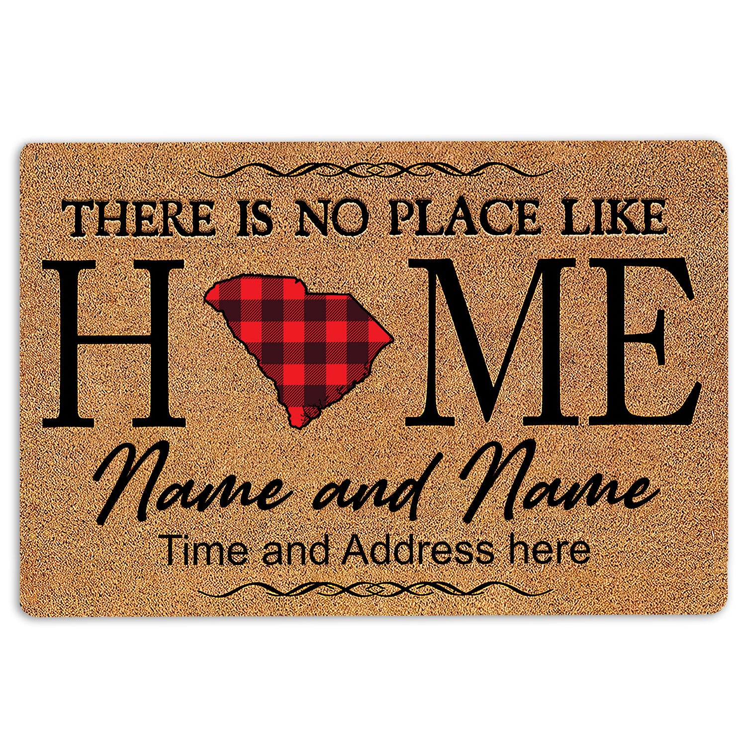 Ohaprints-Doormat-Outdoor-Indoor-South-Carolina-Red-Plaid-Pattern-Custom-Personalized-Name-Number-Rubber-Door-Mat-139-18'' x 30''