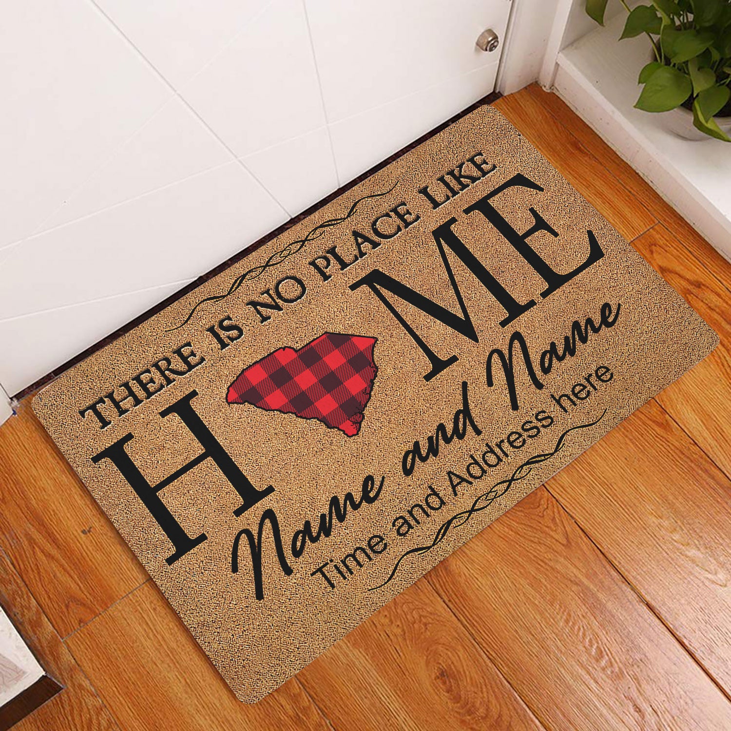 Ohaprints-Doormat-Outdoor-Indoor-South-Carolina-Red-Plaid-Pattern-Custom-Personalized-Name-Number-Rubber-Door-Mat-139-