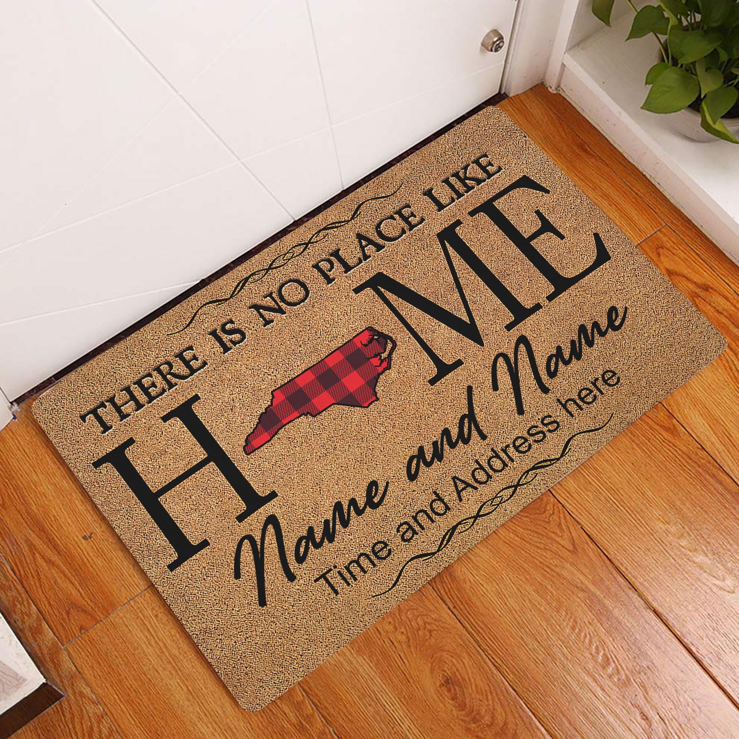 Ohaprints-Doormat-Outdoor-Indoor-North-Carolina-Red-Plaid-Pattern-Custom-Personalized-Name-Number-Rubber-Door-Mat-141-