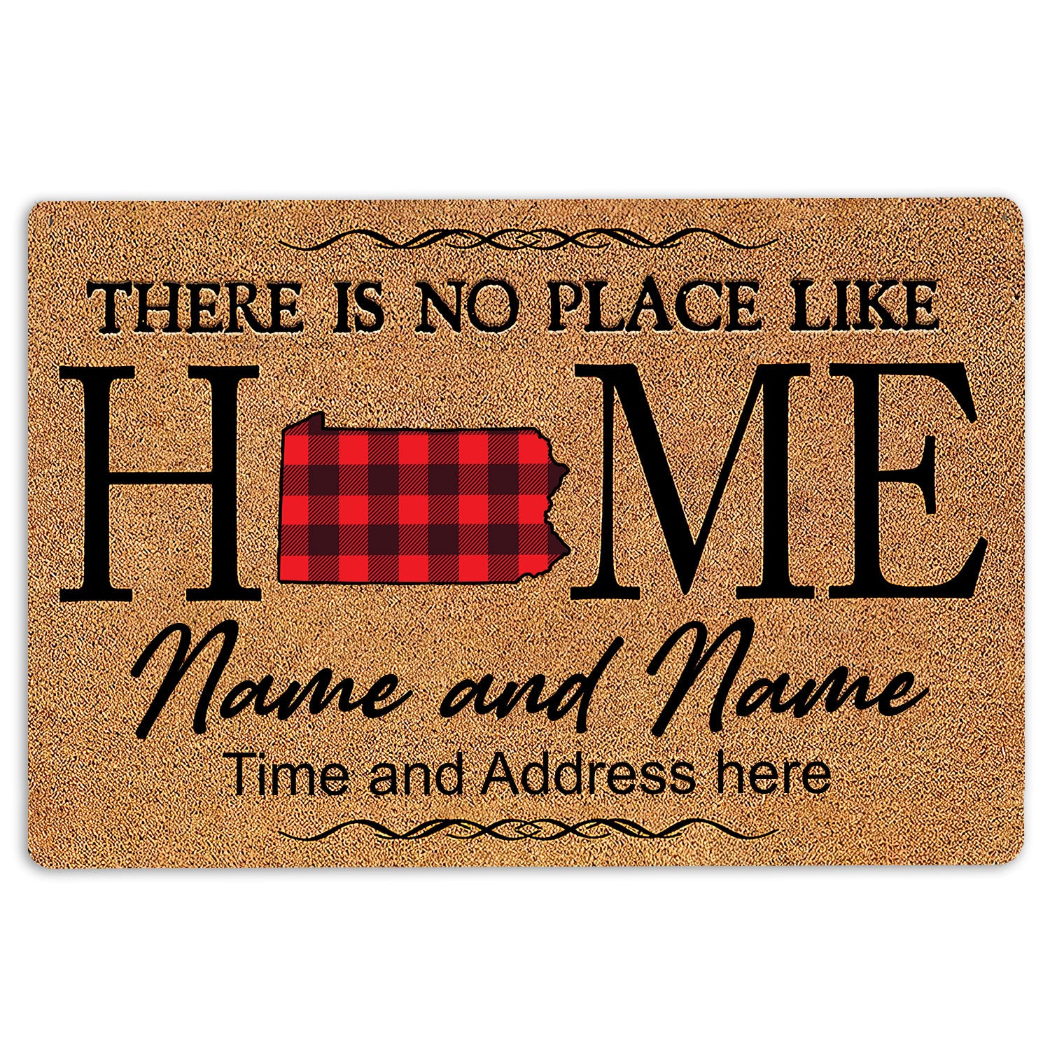 Ohaprints-Doormat-Outdoor-Indoor-Pennsylvania-Red-Plaid-Pattern-Custom-Personalized-Name-Number-Rubber-Door-Mat-143-18'' x 30''