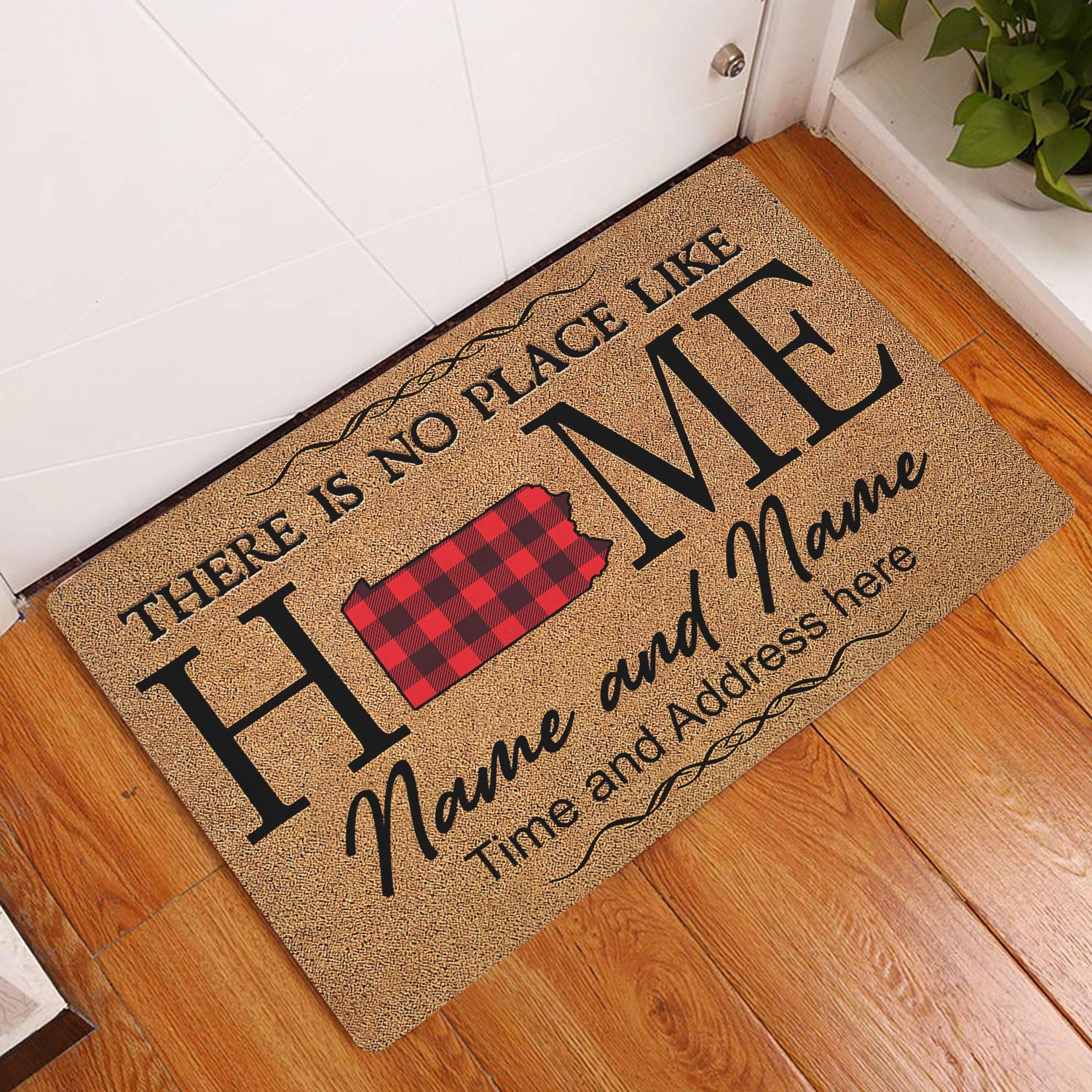 Ohaprints-Doormat-Outdoor-Indoor-Pennsylvania-Red-Plaid-Pattern-Custom-Personalized-Name-Number-Rubber-Door-Mat-143-