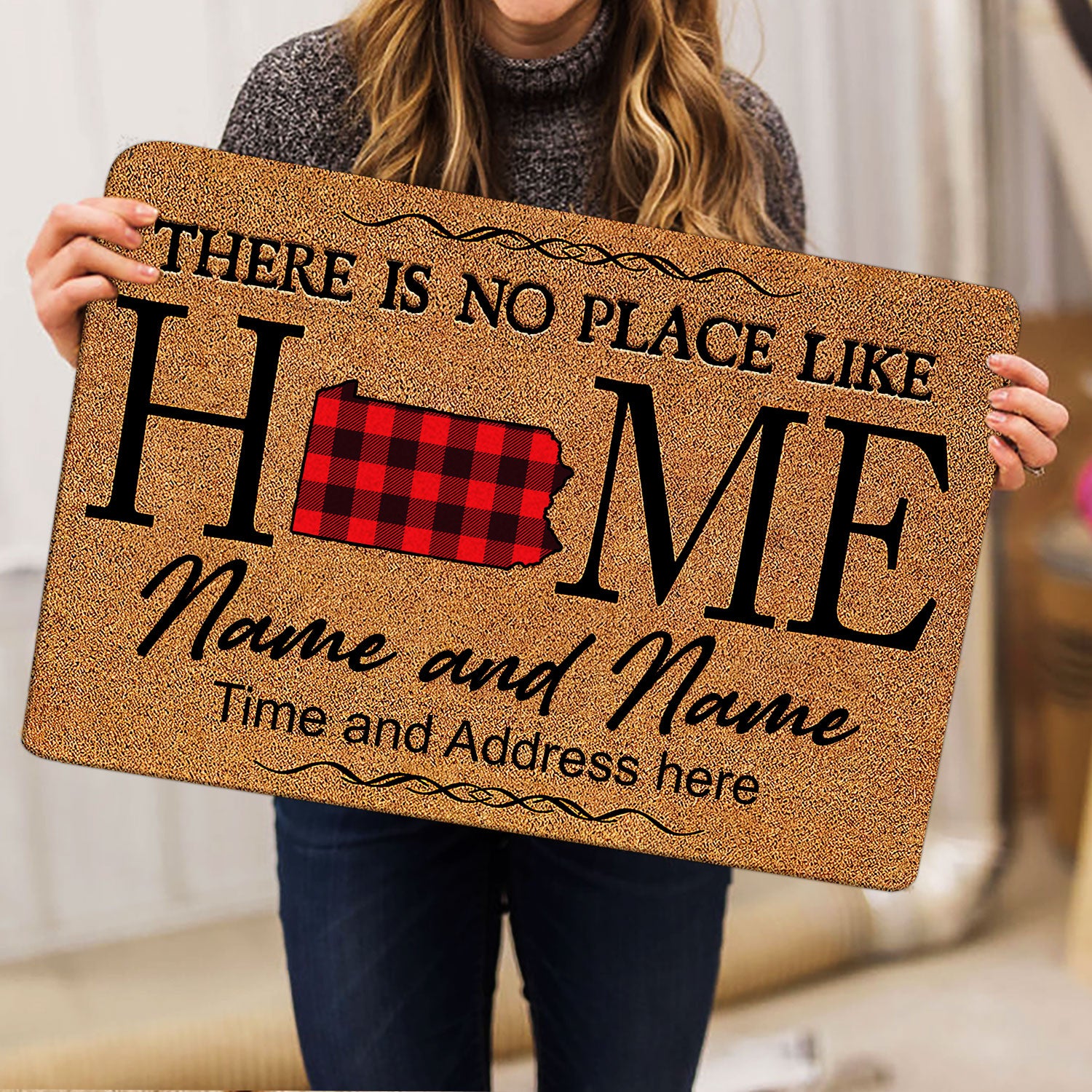 Ohaprints-Doormat-Outdoor-Indoor-Pennsylvania-Red-Plaid-Pattern-Custom-Personalized-Name-Number-Rubber-Door-Mat-143-