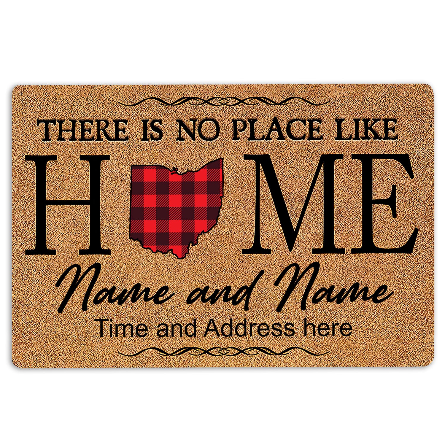 Ohaprints-Doormat-Outdoor-Indoor-Ohio-Red-Plaid-Pattern-Custom-Personalized-Name-Number-Rubber-Door-Mat-145-18'' x 30''