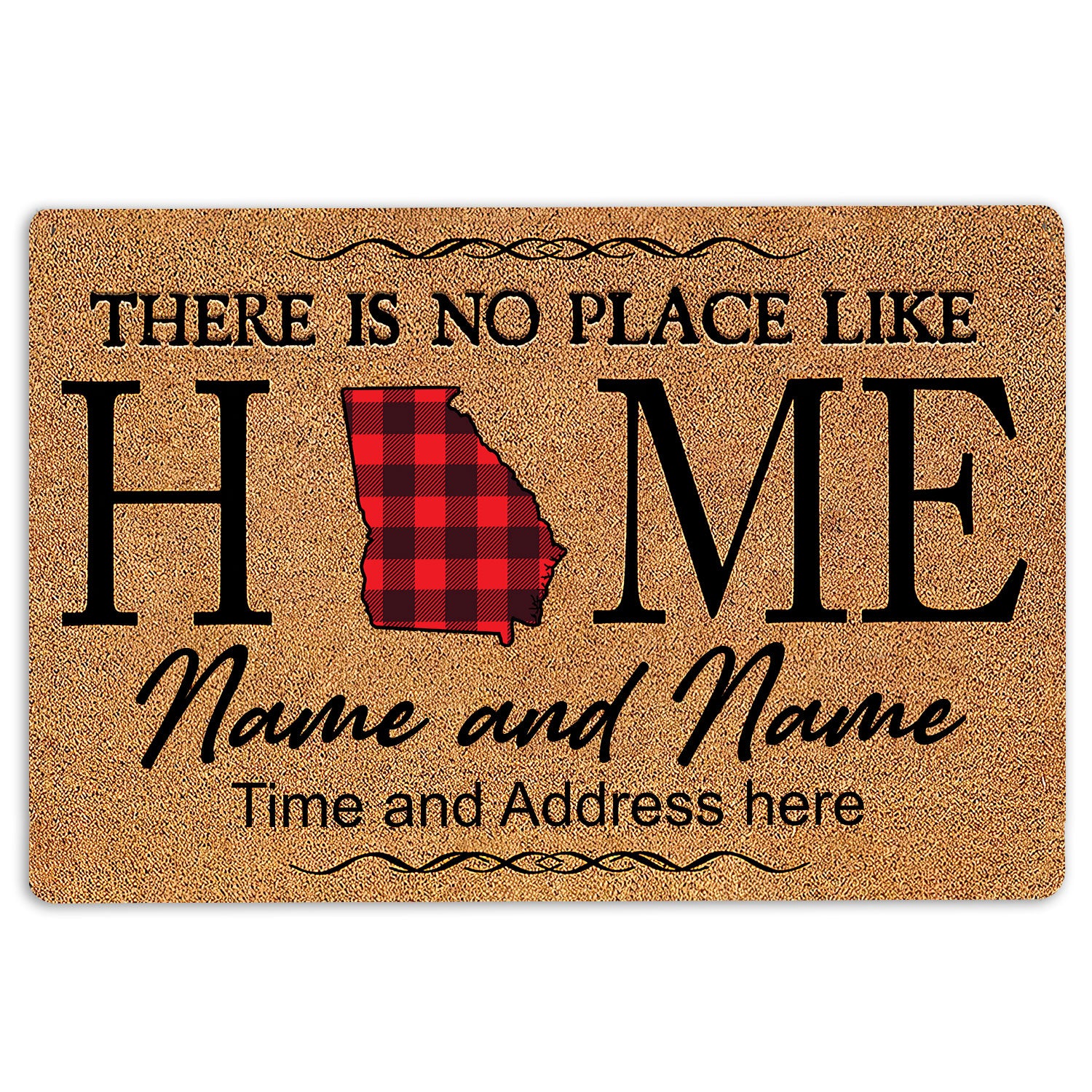 Ohaprints-Doormat-Outdoor-Indoor-Georgia-Red-Plaid-Pattern-Custom-Personalized-Name-Number-Rubber-Door-Mat-147-18'' x 30''