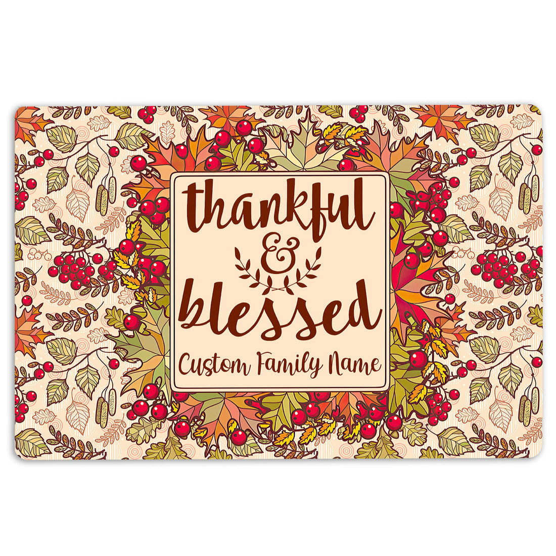 Ohaprints-Doormat-Outdoor-Indoor-Thanksgiving-Thankful-Blessed-Custom-Personalized-Name-Rubber-Door-Mat-27-18'' x 30''