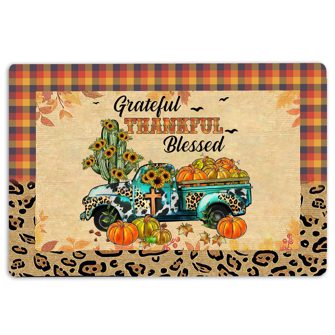 Ohaprints-Doormat-Outdoor-Indoor-Happy-Thanksgiving-Greatful-Blessed-Pumpkin-Truck-Rubber-Door-Mat-40-18'' x 30''